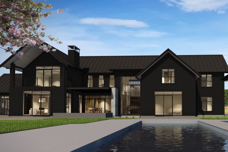 Render Architectural new build two storey large luxury home cedar weatherboard cladding inground pool Prebbleton