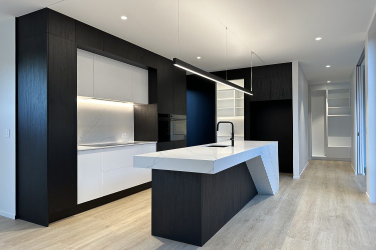 Architecturally designed large modern home black and white kitchen Casebrook